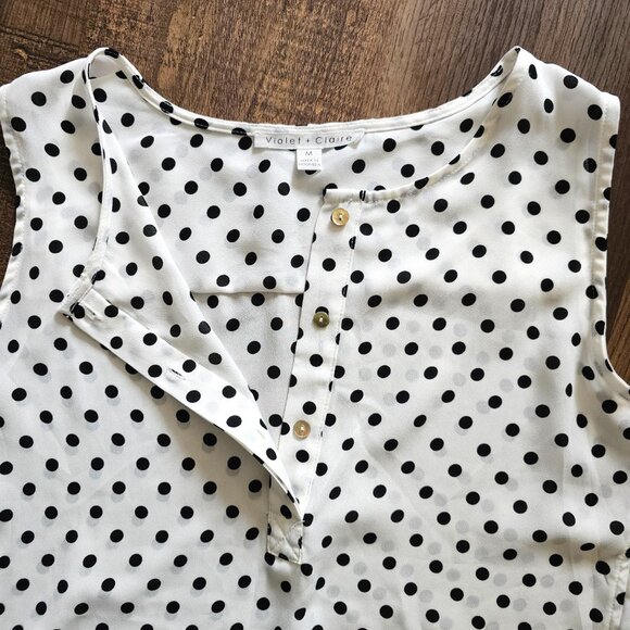 Violet & Claire Sleeveless Top Blouse Medium Black & White Polka Dot - Picture 4 of 7